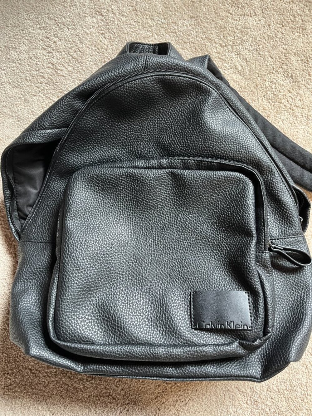 Calvin Klein Black Faux Leather Campus Backpack Laptop Bag